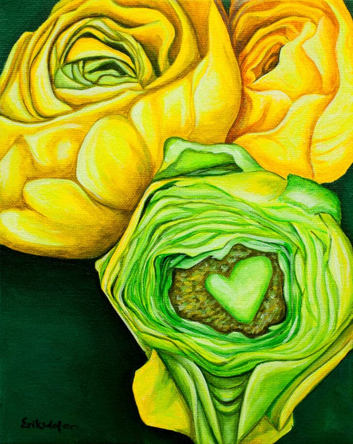 Yellow Ranunculus - Spring Art Auction 2013 - original painting, front
