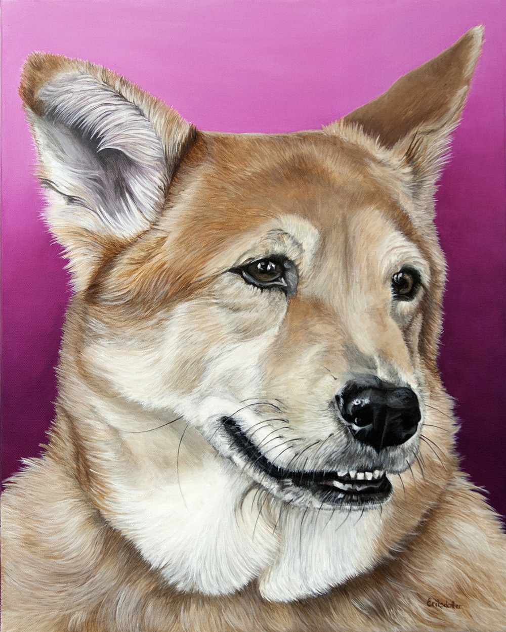 Custom dog portrait of a german sheperd and chow mix dog by fine arts painter Erica Eriksdotter